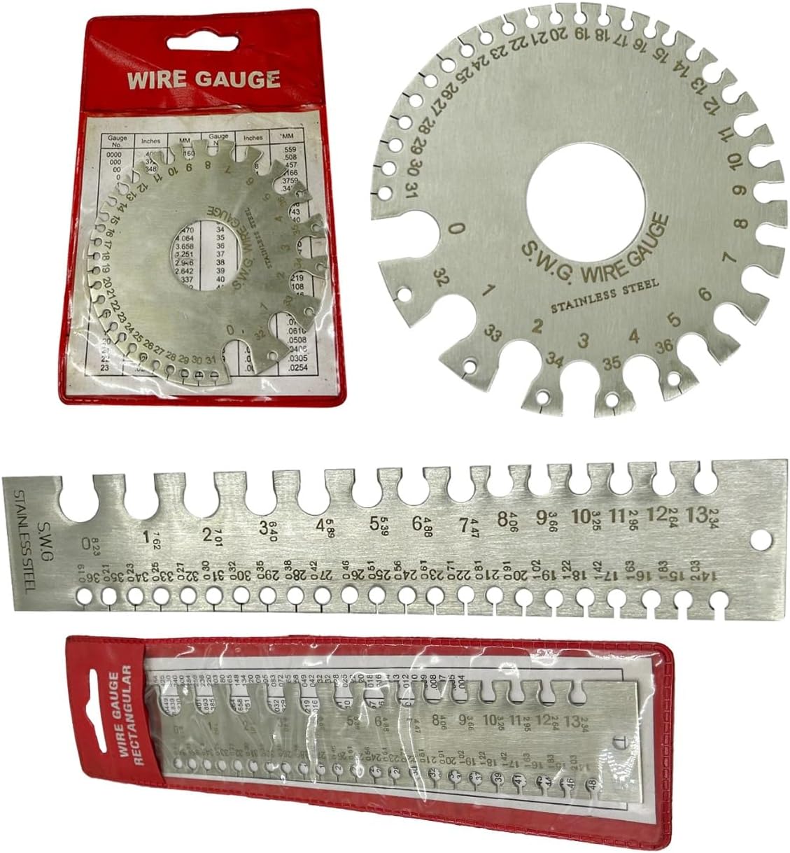 Stainless Steel Wire Gauge Measures Standard and Metric (Set of Both)