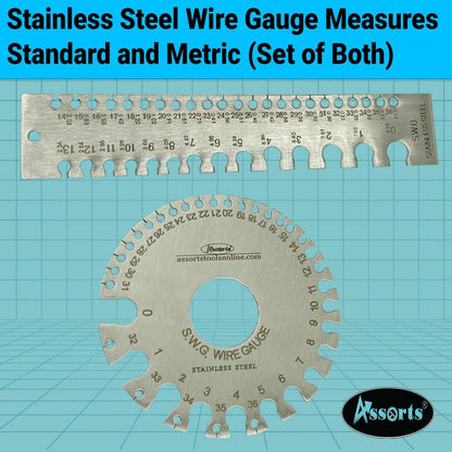 Stainless Steel Wire Gauge Measures Standard and Metric (Set of Both)
