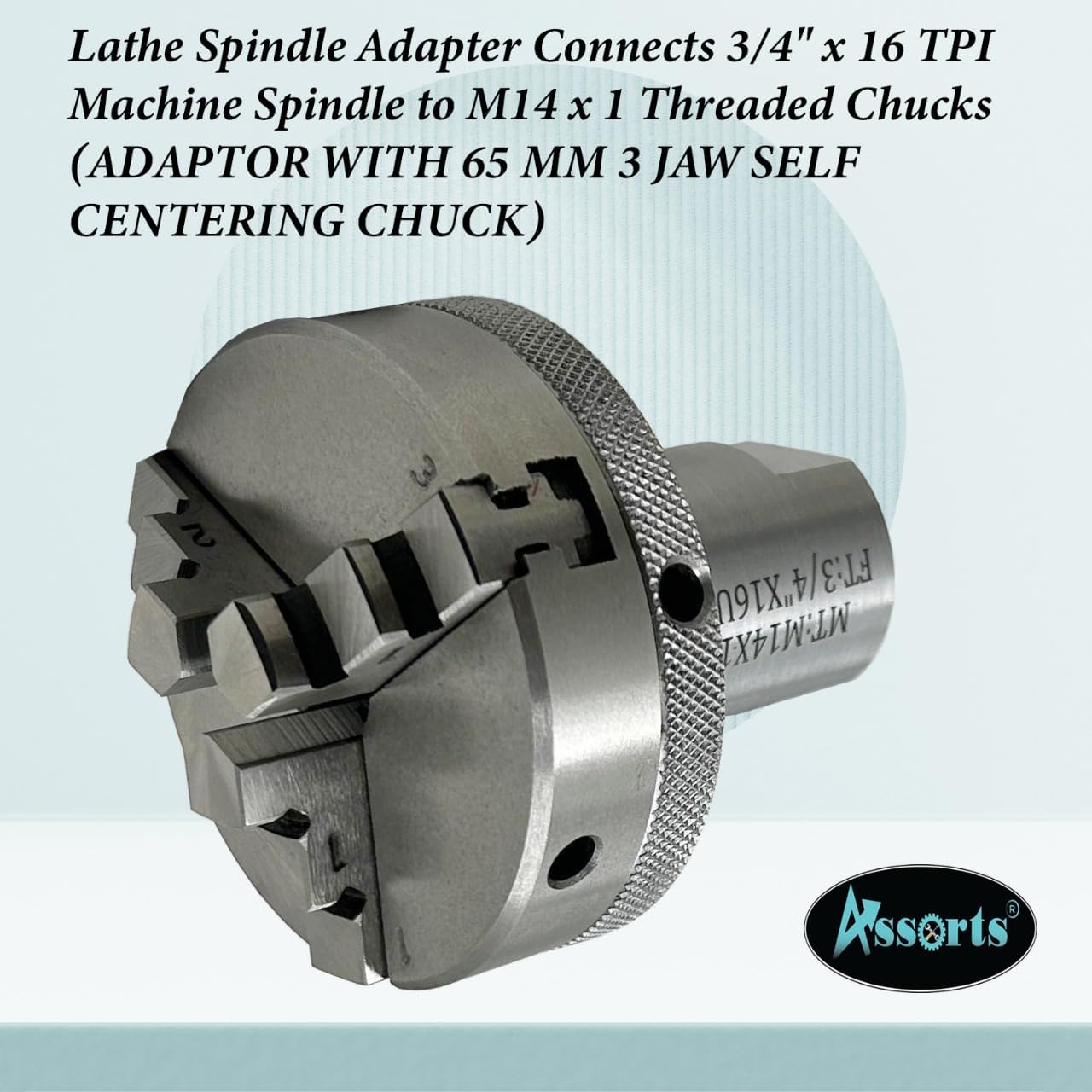 Lathe Spindle Adapter Connects 3/4" x 16 TPI Machine Spindle to M14 x 1 Threaded Chucks