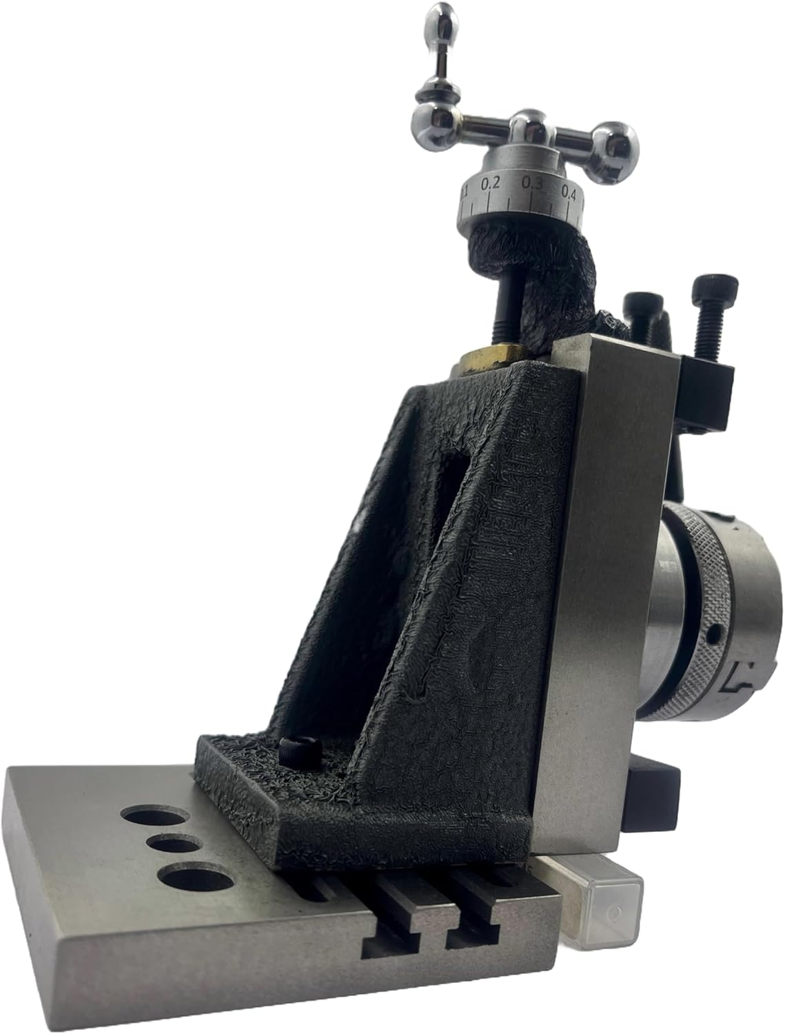 Assorts New Mini Fixed Vertical Slide (90mm x 50mm) with 3-Slots, Precision Side Scale, and 50mm 4-jaw Self-Centering Chuck with Back Plate and Base Plate - for Mini Lathe Applications