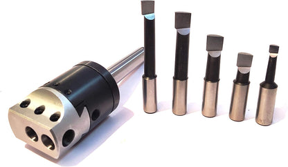Precision Boring Head 2" for Milling & Lathe Machine 1 Div=0.0005" (2MT SHANK (M10 X 1.5) W/ 5 PCS HSS BORING BAR SET)