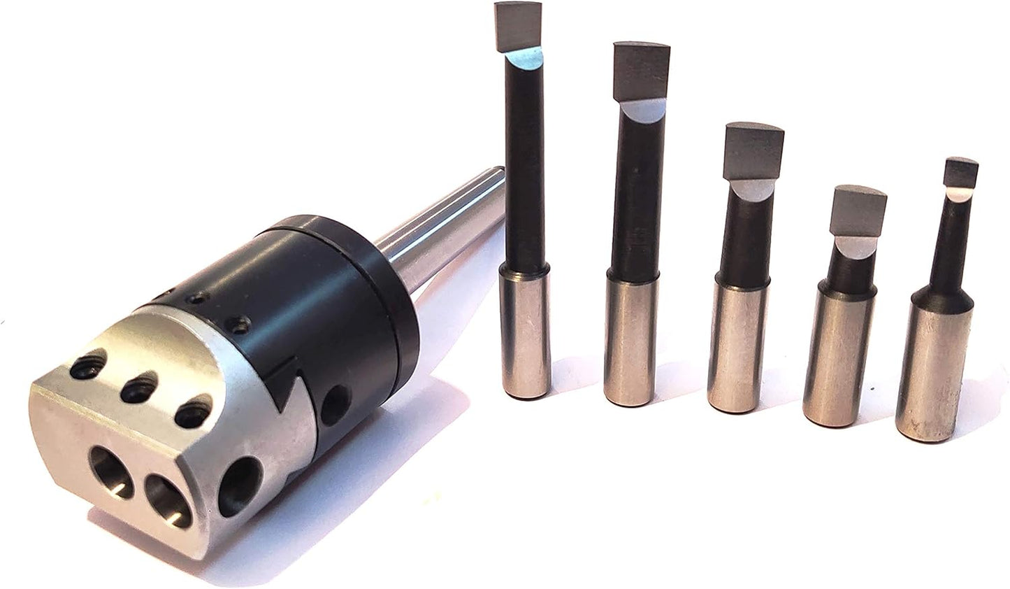 Precision Boring Head 2" for Milling & Lathe Machine 1 Div=0.0005" (2MT SHANK (M10 X 1.5) W/ 5 PCS HSS BORING BAR SET)