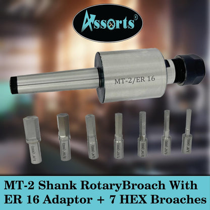 Assorts MT-2 Shank Rotary Broach With ER 16 Adaptor 7 HEX Punch