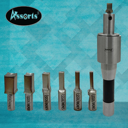 Assorts Newly Developed Rotary Broach (Metric) – R8 Shank (7/16” UNF Drawbar Thread + 7 PCS H.S.S. Square Punch Set (3–12 mm)-Enhanced with Wobble