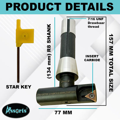 Assorts 3" Indexable Fly Cutter with R8 Shank (7/16"-20 UNF Drawbar Thread) – TCMT 1604 Carbide Insert Compatible – Precision Surface Facing Milling Tool