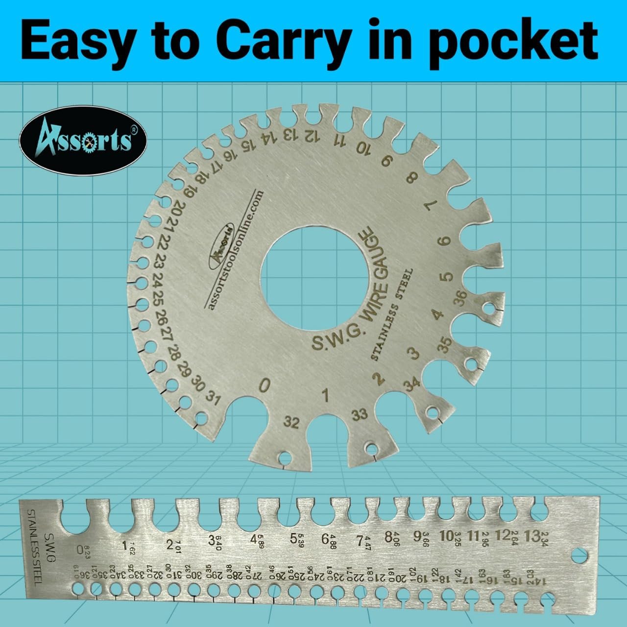 Stainless Steel Wire Gauge Measures Standard and Metric (Set of Both)