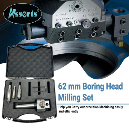 Boring Head Diameter 62 mm with 2 x Fly cutting tool holders & 2 x Carbide Brazed Tools II 1 Division: 0.01 mm