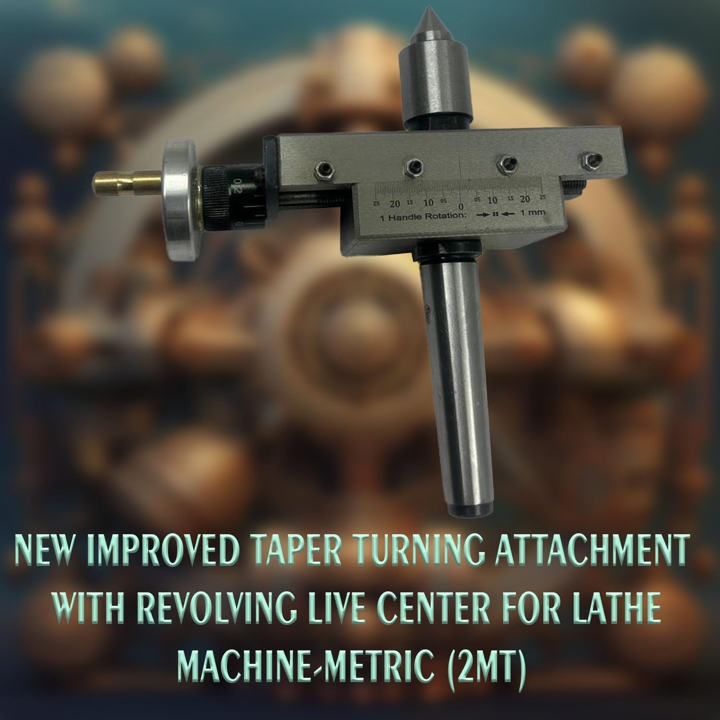 NEW IMPROVED TAPER TURNING ATTACHMENT WITH REVOLVING LIVE CENTER FOR LATHE MACHINE-METRIC (2MT)- SEE Working VIDEO**