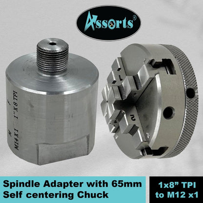 Lathe Spindle Adapter Connects 1" X 8 Tpi Machine Spindle To M14 X 1 Threaded Chucks (Adaptor With 65 Mm 4 Jaw Self Centering Chuck)