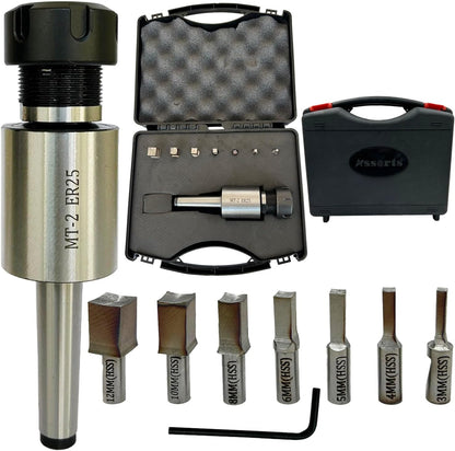 ASSORTS ER-25 MT2 Rotary Broach Holder with Metric Square Broach Punch Set | 3–12mm HSS Square Rotary Broaching Tools for Lathe, Milling & CNC Precision Machining | Durable ER25 MT2 Tooling Kit