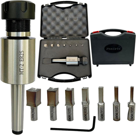 ASSORTS ER-25 MT2 Rotary Broach Holder with Metric Square Broach Punch Set | 3–12mm HSS Square Rotary Broaching Tools for Lathe, Milling & CNC Precision Machining | Durable ER25 MT2 Tooling Kit