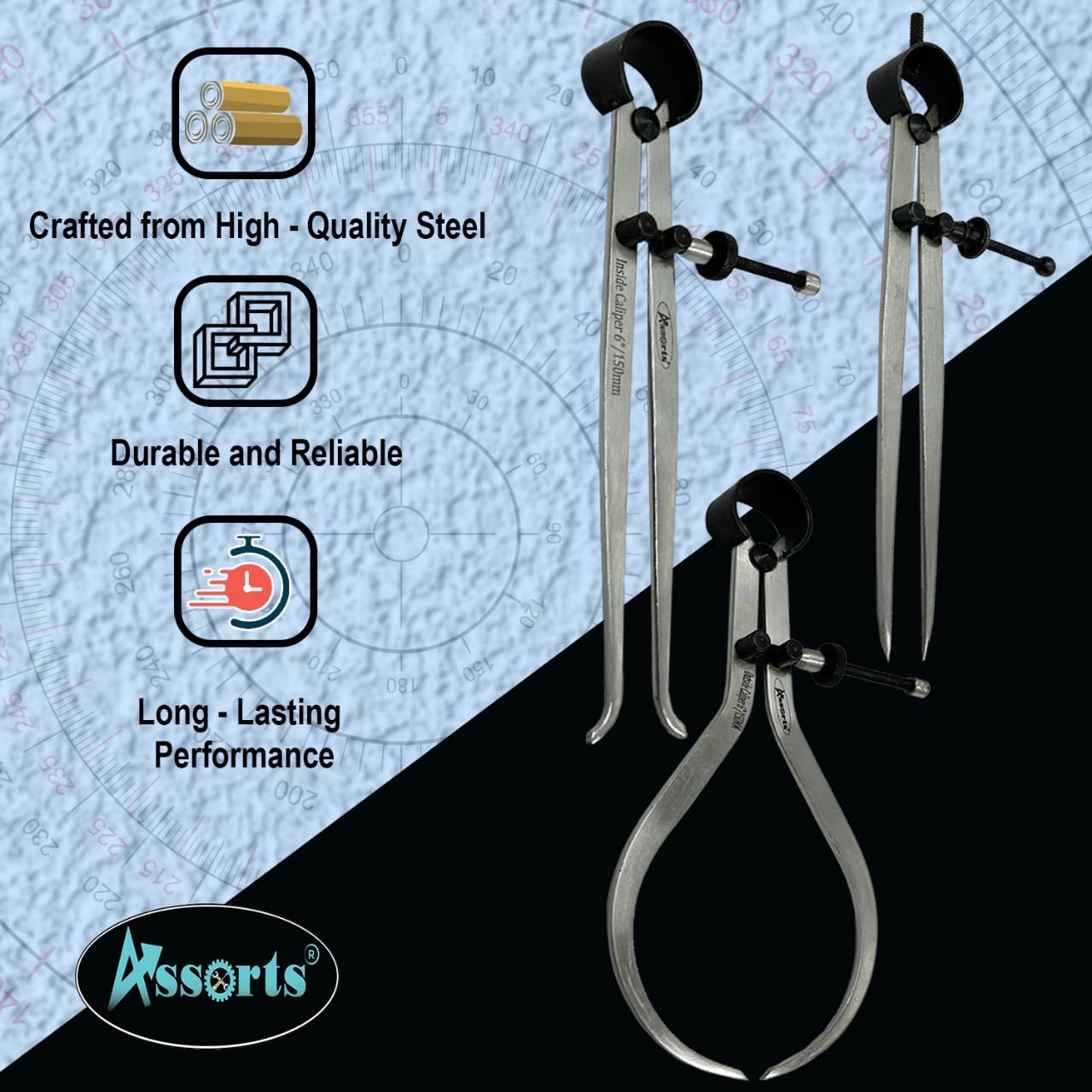Assorts 3 Pieces Spring Caliper Set - Inside, Outside & Divider 6" inch (150 mm)-Measuring Tool, Workshop, Toolroom
