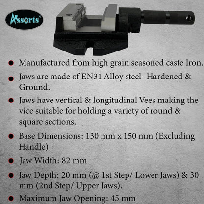 Unigrip Cast Iron Nippy Drill Mill Vice – 82 mm Jaw Width with Hardened Steel Jaws