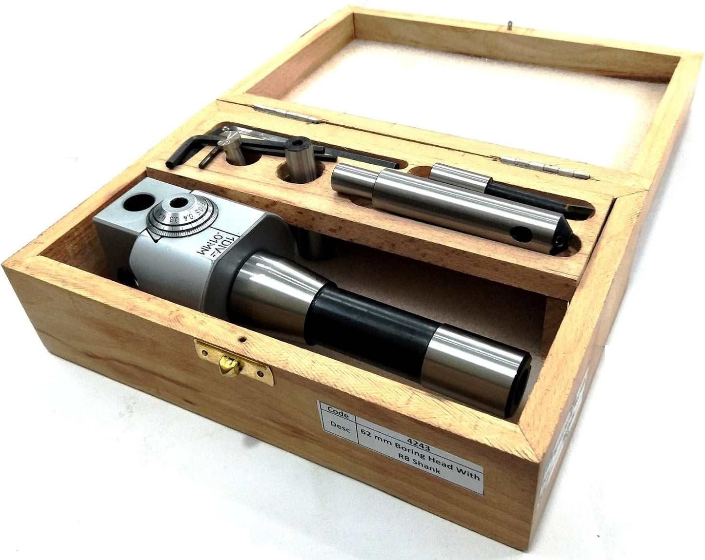 PRECISION BORING HEAD 62 MM DIAMETER FOR LATHE, MILLING MACHINE -QUALITY TOOLS ACCESSORIES WITH FLY CUTTERS, CARBIDE BRAZED TOOL SETS // 1 DIV=0.01 MM (R8 SHANK (7/16" UNF x 20 TPI DRAWBAR))