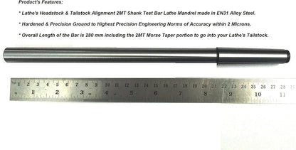Precision Steel Lathe Alignment Test Bar Mandrel-helps Lining-up Headstock & Tailstock To Eliminate Any Taper Turning On Long Length Work-piece (MT2-long (Oal 280 MM))