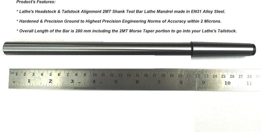 Precision Steel Lathe Alignment Test Bar Mandrel-helps Lining-up Headstock & Tailstock To Eliminate Any Taper Turning On Long Length Work-piece (MT2-long (Oal 280 MM))
