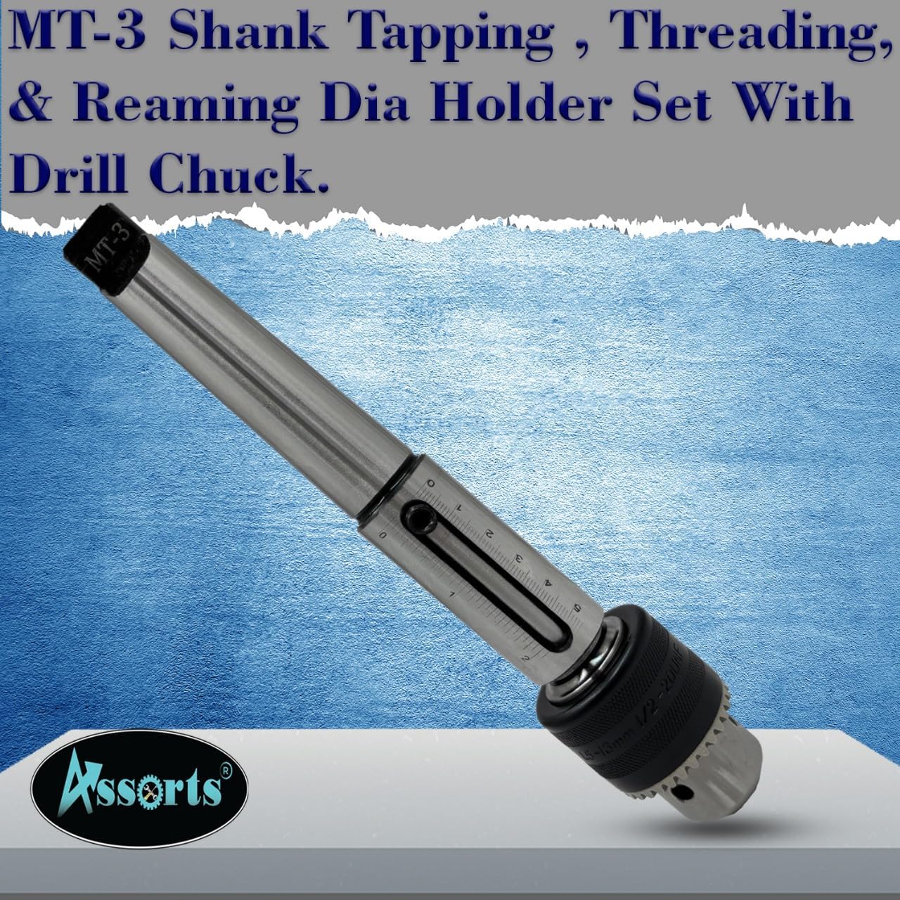Assort MT3 Tapping, Threading, and Reaming Die Holder Set with Drill Chuck - Imperial