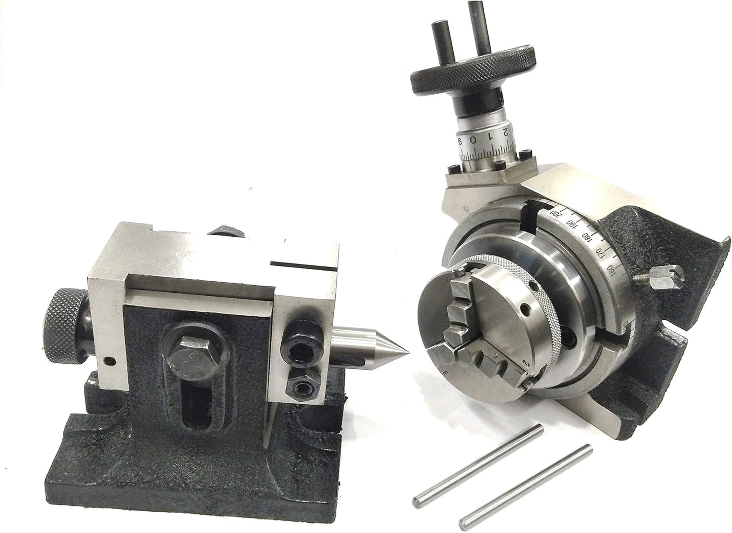 Precision Horizontal Vertical Milling Indexing 4"/ 100 Rotary Table With Suitable Tailstock & Small Chuck & Fixing T Nut Bolts (With 65 Mm 3 Jaws Self Centering Chuck)