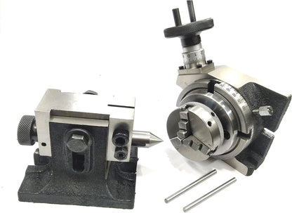 Precision Horizontal Vertical Milling Indexing 4"/ 100 Rotary Table With Suitable Tailstock & Small Chuck & Fixing T Nut Bolts (With 65 Mm 3 Jaws Self Centering Chuck)
