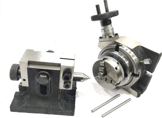 Precision Horizontal Vertical Milling Indexing 4"/ 100 Rotary Table With Suitable Tailstock & Small Chuck & Fixing T Nut Bolts (With 65 Mm 3 Jaws Self Centering Chuck)