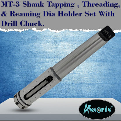 Assort MT3 Tapping, Threading, and Reaming Die Holder Set with Drill Chuck - Imperial