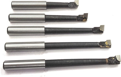 Set of 5 Pcs Carbide Brazed Boring Tools Shank Size 7.90 mm Round- Suitable for Cutting Through Boring Head & Tool Holders of 8 mm Bore Size