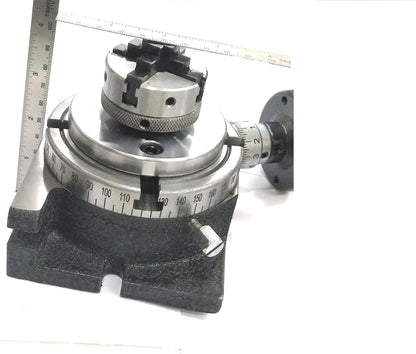 Precision Horizontal Vertical Milling Indexing 4"/ 100 Rotary Table, M6 Clamp Kit With Suitable Tailstock & Small Chuck & Fixing T Nut Bolts (With 50 MM 4 Jaw Self Centering Chuck)