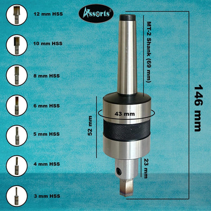 ASSORTS MT2 Live Revolving Center with Hex Rotary Broach Punch Set – Precision Lathe Tool for Internal Hex Broaching – Hardened HSS Hex Broaches 2mm to 12mm for CNC & Manual Lathe Machining