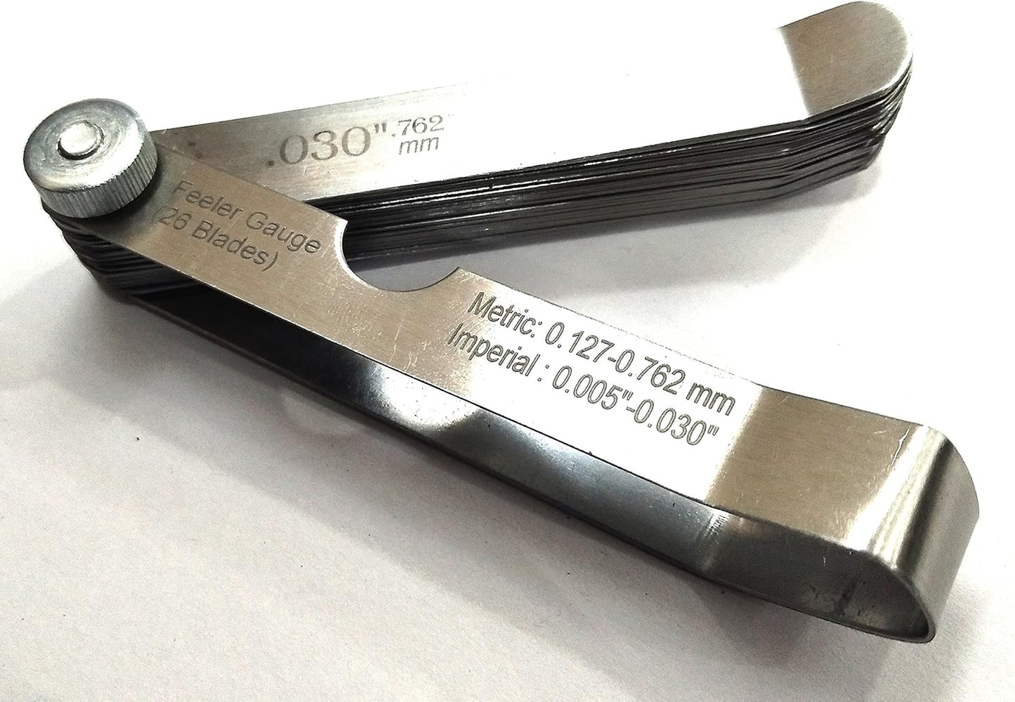 QUALITY OFF-SET BENT OEM FEELER GUAGE 26 BLADES STAINLESS STEEL 0.005" - 0.030"// 0.0127-0.762 MM