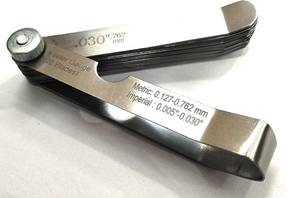 QUALITY OFF-SET BENT OEM FEELER GUAGE 26 BLADES STAINLESS STEEL 0.005" - 0.030"// 0.0127-0.762 MM