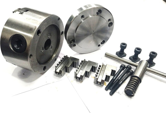 100 mm Self Centering Chuck +Reversible Jaws+ Back Plate (MT2 Spigot)-Fits Rotary Table