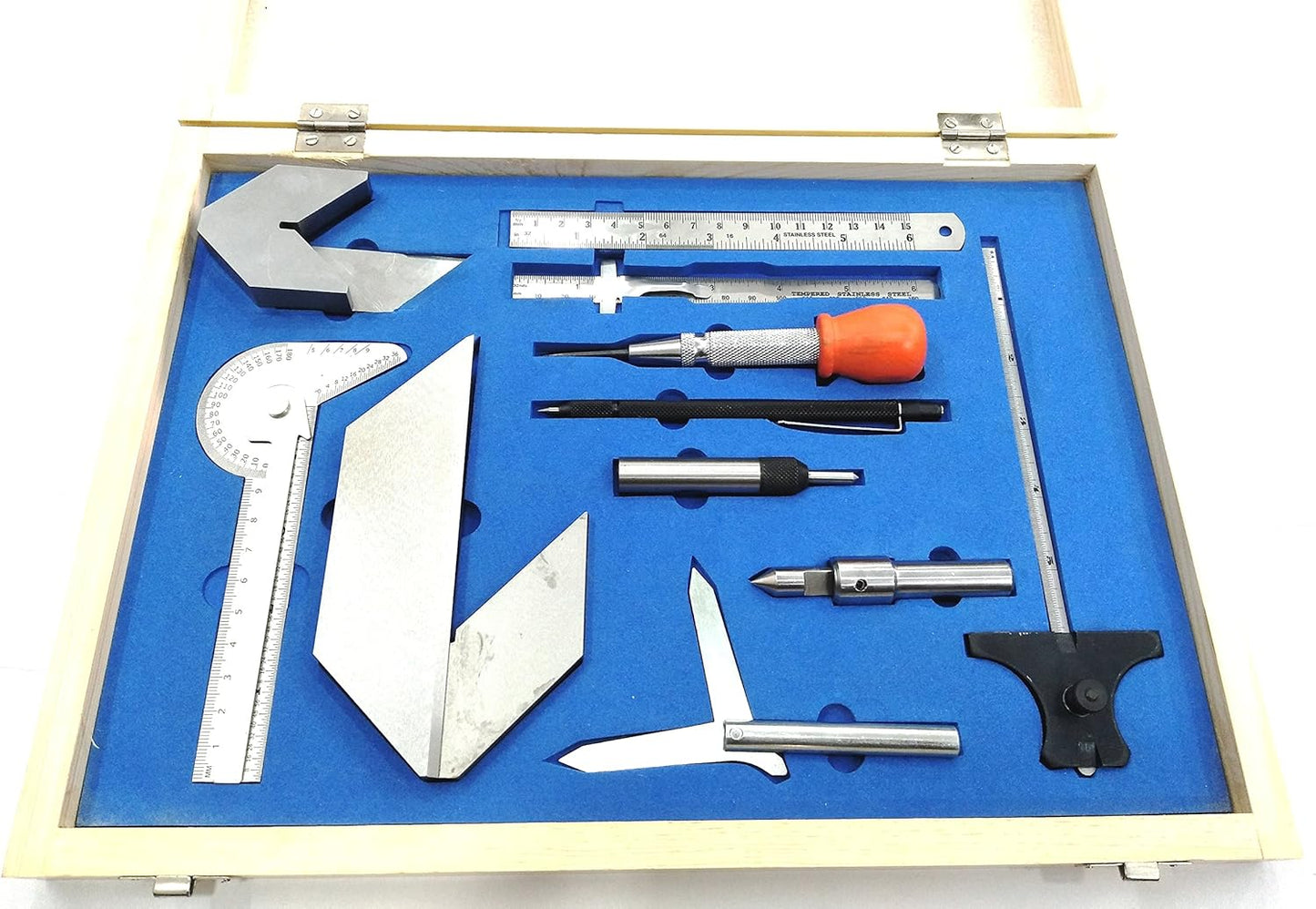 Engineer Starter Hand & Machine Tool Kit- Automatic Center Punches, Protractor, Scribers, Scale, Tap Guides, Center Finder, Center Square & Centre Finders, Engineer Depth Gauge, Ruler,DIY Tool