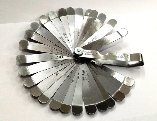 QUALITY OFF-SET BENT OEM FEELER GUAGE 26 BLADES STAINLESS STEEL 0.005" - 0.030"// 0.0127-0.762 MM