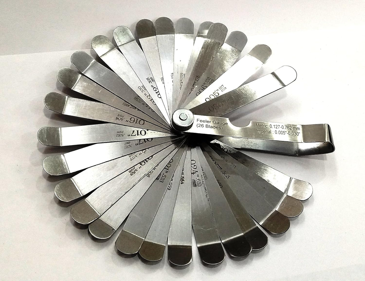 QUALITY OFF-SET BENT OEM FEELER GUAGE 26 BLADES STAINLESS STEEL 0.005" - 0.030"// 0.0127-0.762 MM